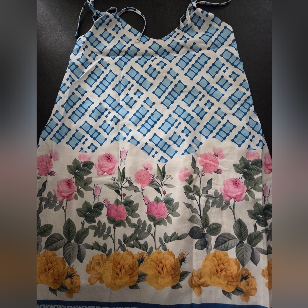 NWT - Dalia MacPhee Multi Floral Tie Shoulder Belted Waist Midi Dress - Size L - Picture 8 of 16